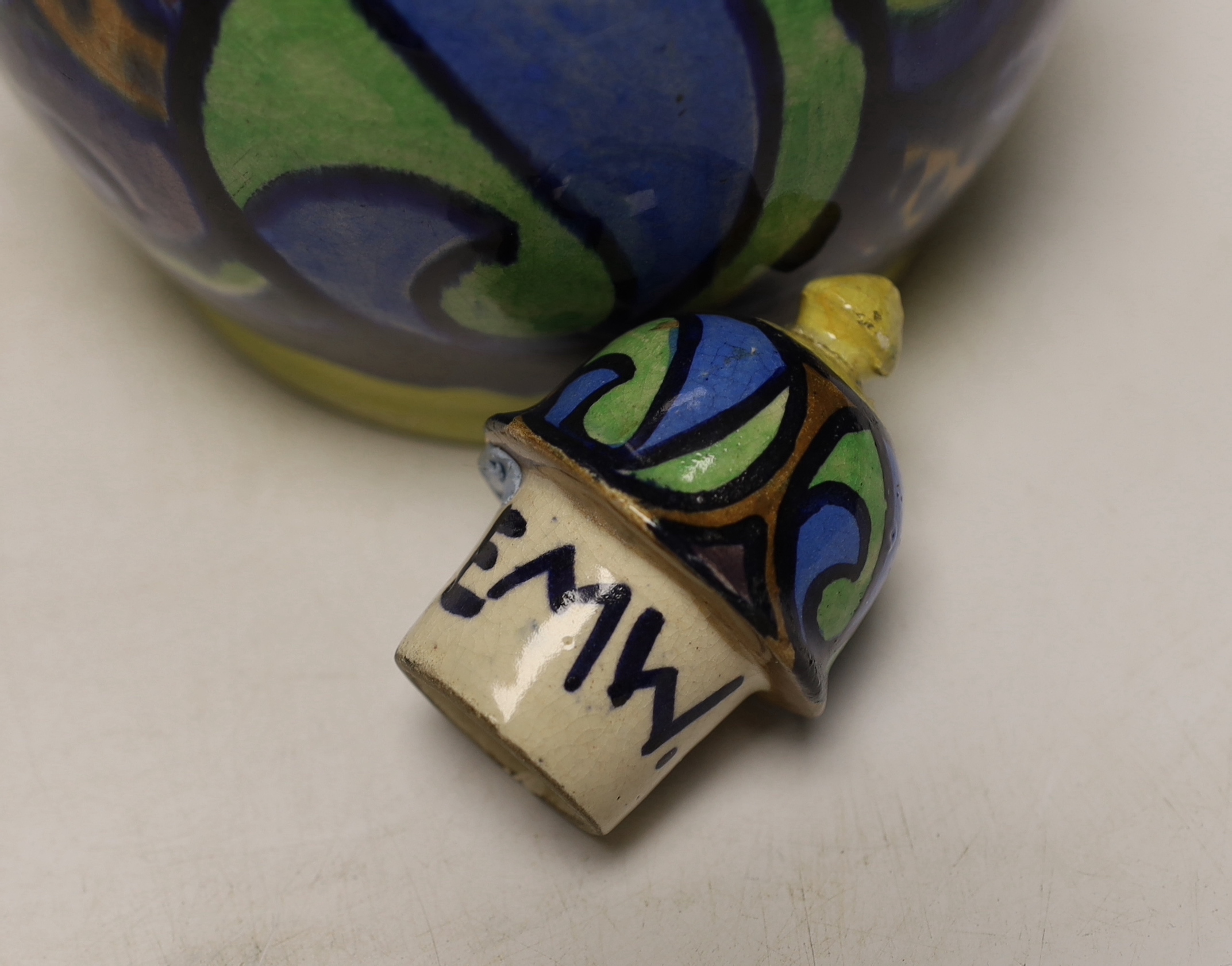 Elizabeth Mary Watt (1886-1954), a pottery bottle vase and cover, initialled EMW and dated 1920, 30cm high